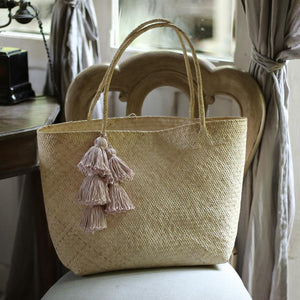 Borneo Sani Straw Tote Bag - with Pale Blush Tassels